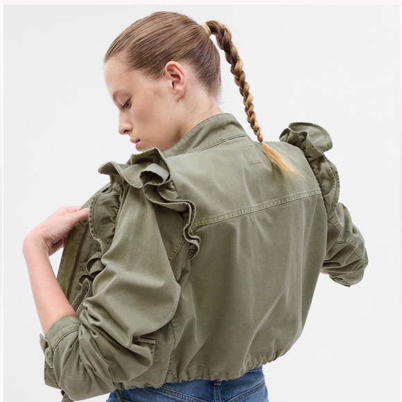 LoveShackFancy X Gap Ruffle Crop Utility Jacket - Picture 7 of 11